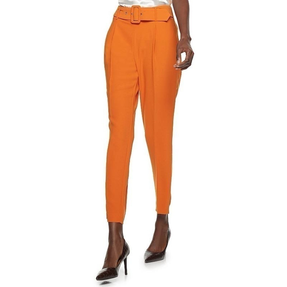 Women's Nine West Belted Tapered Orange Pants.